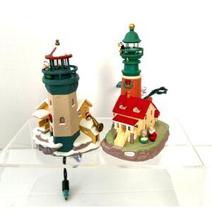 HALLMARK LIGHTHOUSE ORNAMENTS GREETINGS LIGHT UP 1999 & 2001 #5 & #3 in series
